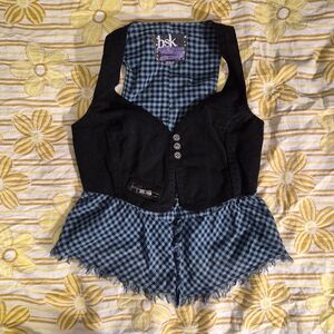 Bershka Black and Blue Plaid Vest